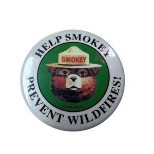 Smokey The Bear Pin 2.5” round Help Smokey Present Wildfires Retro